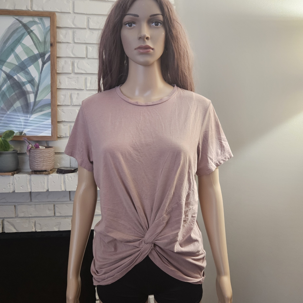 Aritzia Babaton Knotted Top Taupe Tan Short Sleeves Tee Shirt Blush